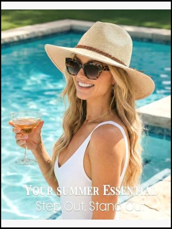 Wide Brim Straw Fedora Hat Foldable Packable UPF 80+ Summer Beach Sun Protection main image 7